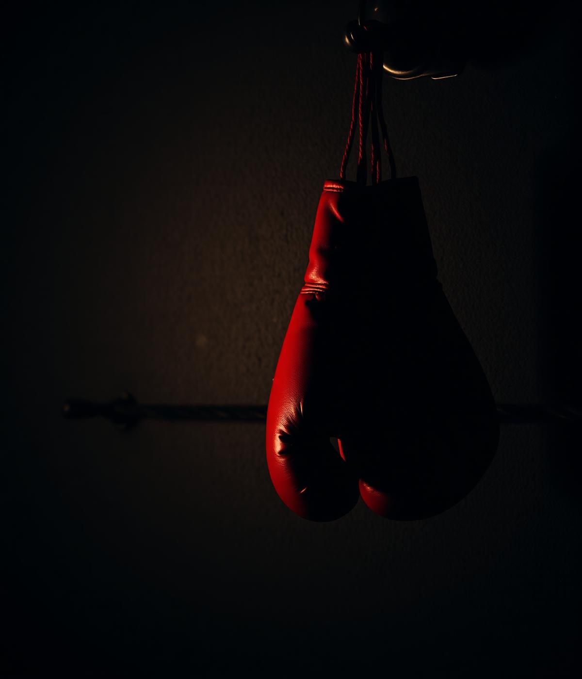 Guantes de boxeo rojos colgados en el gimnasio Kai Zen